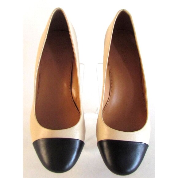 DESIGNER J. CREW BEIGE/BLACK TWO -TONE ROUND TOE 2.25" BLOCK HEEL SIZE 8.5 M - Picture 13 of 15